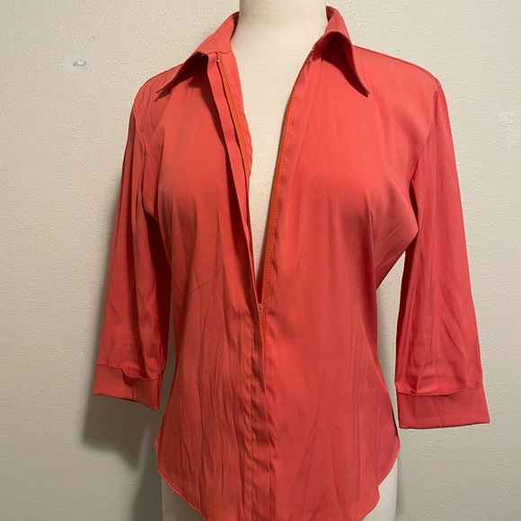 DDC Stretch S Small Collared Shirt Top Zipper Orange - Picture 2 of 8